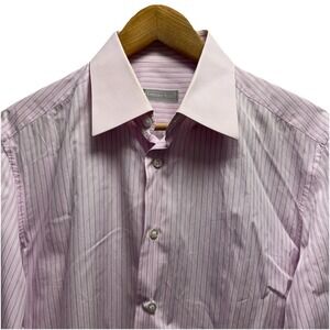 Stefano Ricci Mens 40/15.75 Pink/Blue Striped Button Front Dress Shirt Italy guc